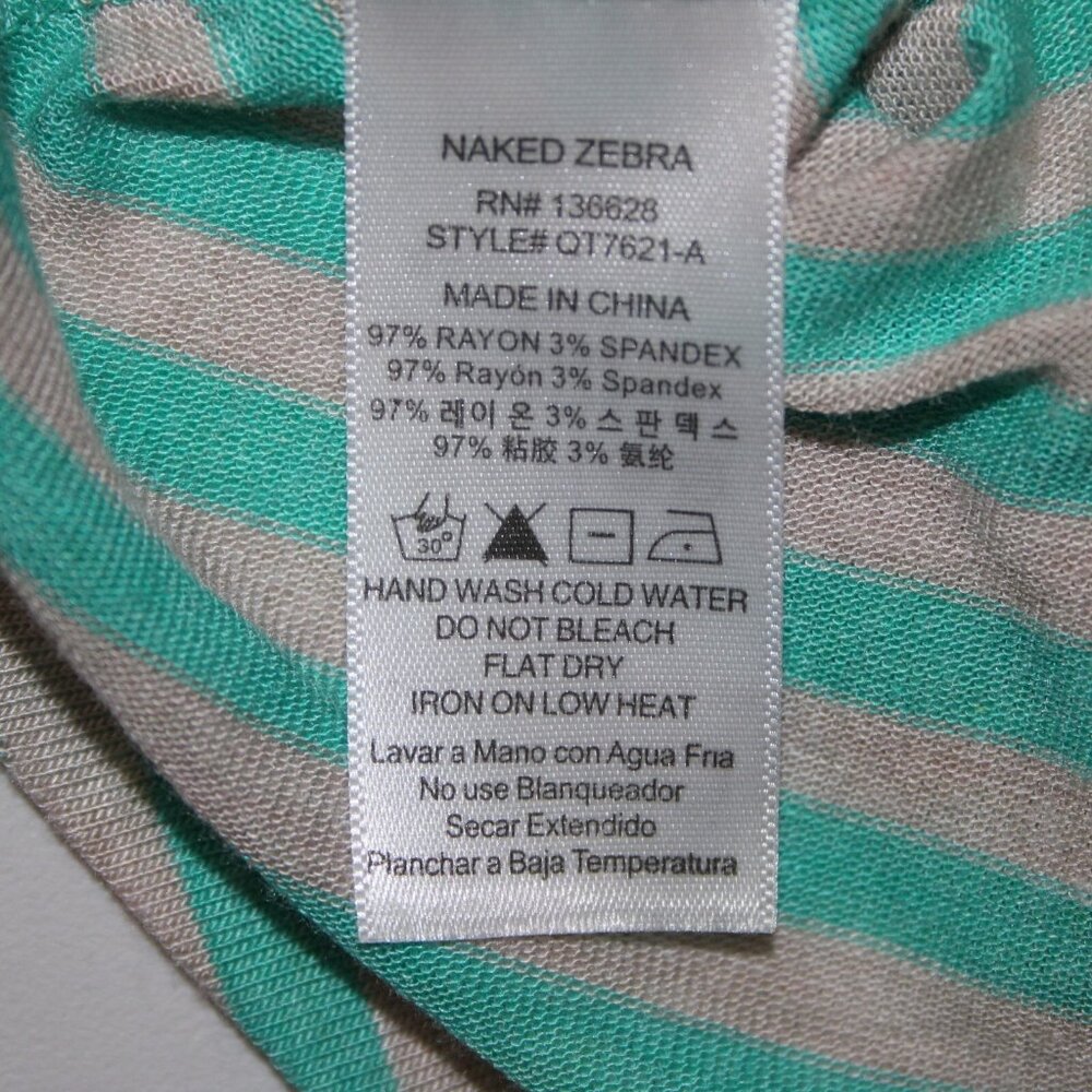 Naked Zebra Sz S Teal Blue Gray Striped V Neck Sleeveless Rayon Spandex Top - Picture 9 of 11